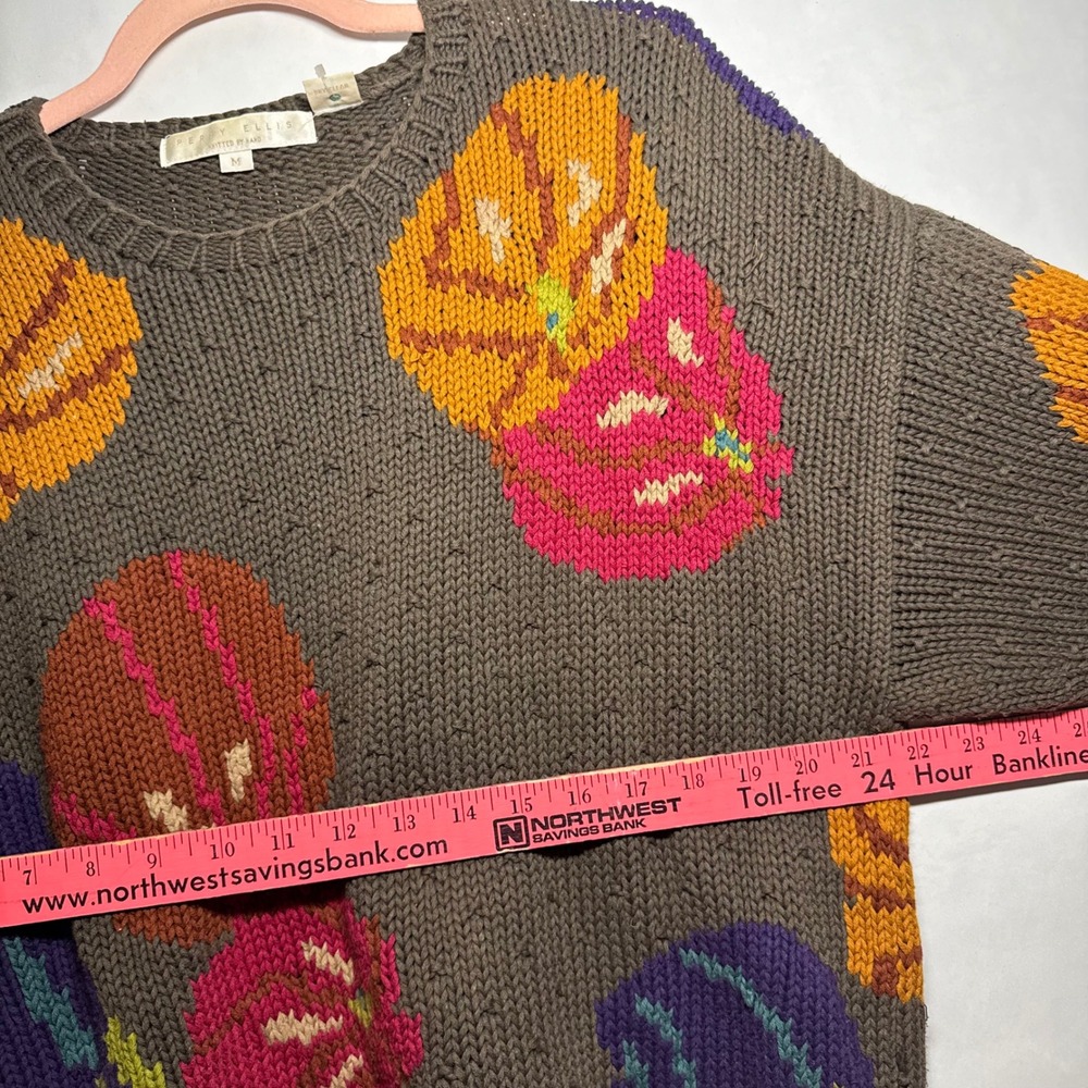 RARE Vintage Eggplant Veggie Adult Humor Perry Ellis Knitted By Hand Sweater Med - Picture 7 of 7